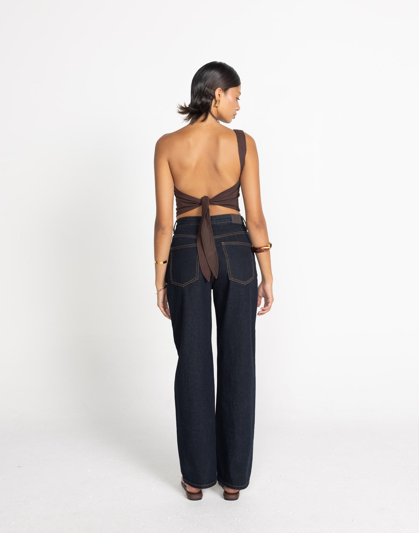 Lily-Rose Top (Chocolate) | CHARCOAL Exclusive - Chocolate Brown Tie Up One Shoulder Top - Women's Top - Charcoal Clothing