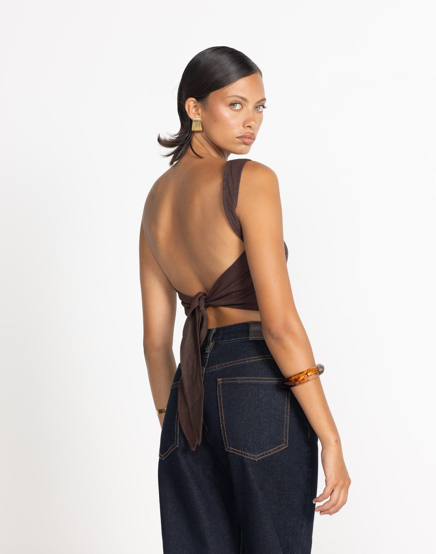 Lily-Rose Top (Chocolate) | CHARCOAL Exclusive - Chocolate Brown Tie Up One Shoulder Top - Women's Top - Charcoal Clothing