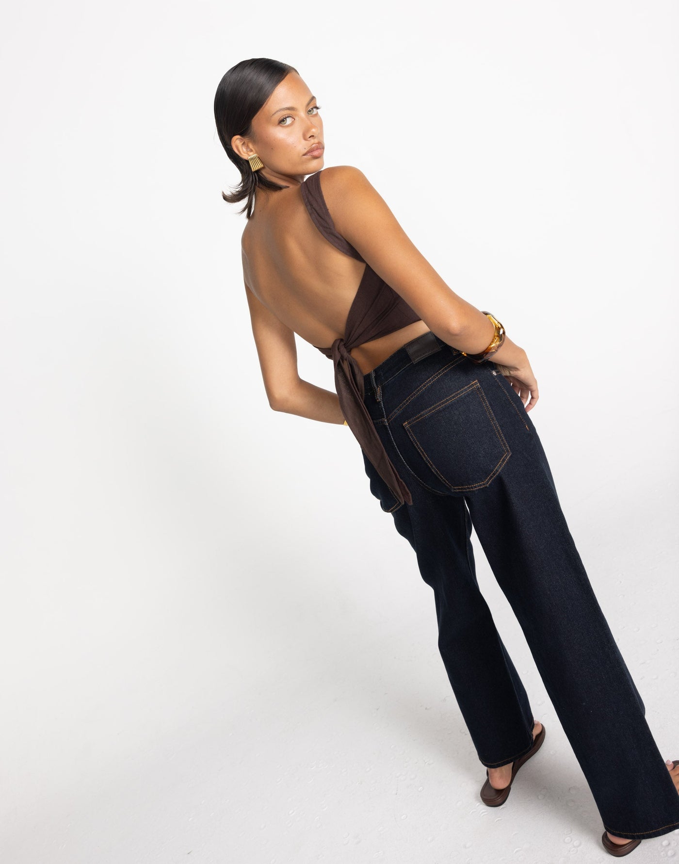 Lily-Rose Top (Chocolate) | CHARCOAL Exclusive - Chocolate Brown Tie Up One Shoulder Top - Women's Top - Charcoal Clothing