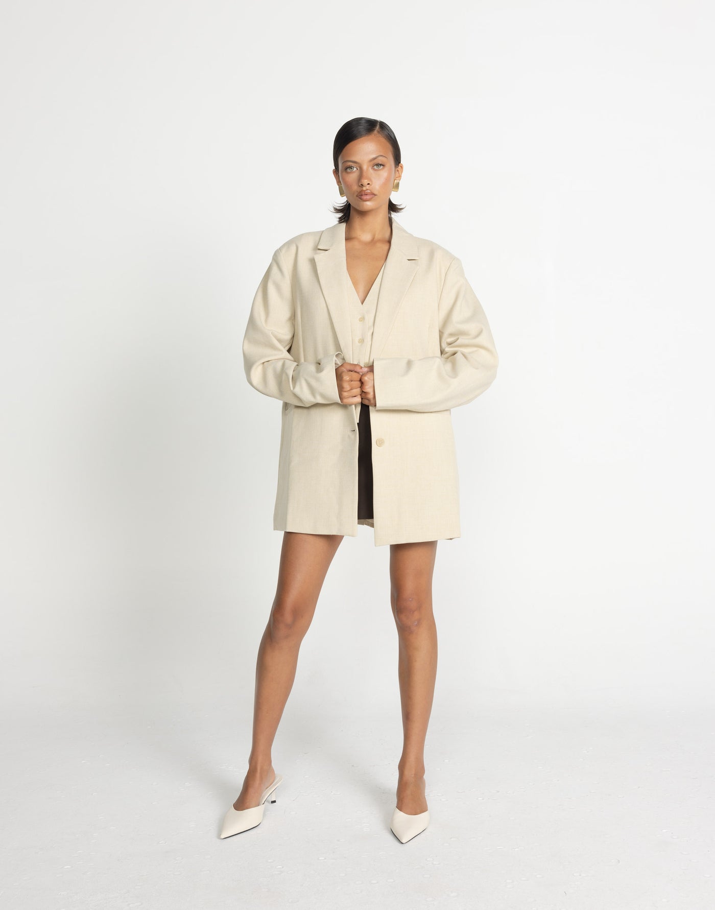 Reagan Blazer (Sandstone) | CHARCOAL Exclusive - Oversized Textured Blazer - Women's Outerwear - Charcoal Clothing