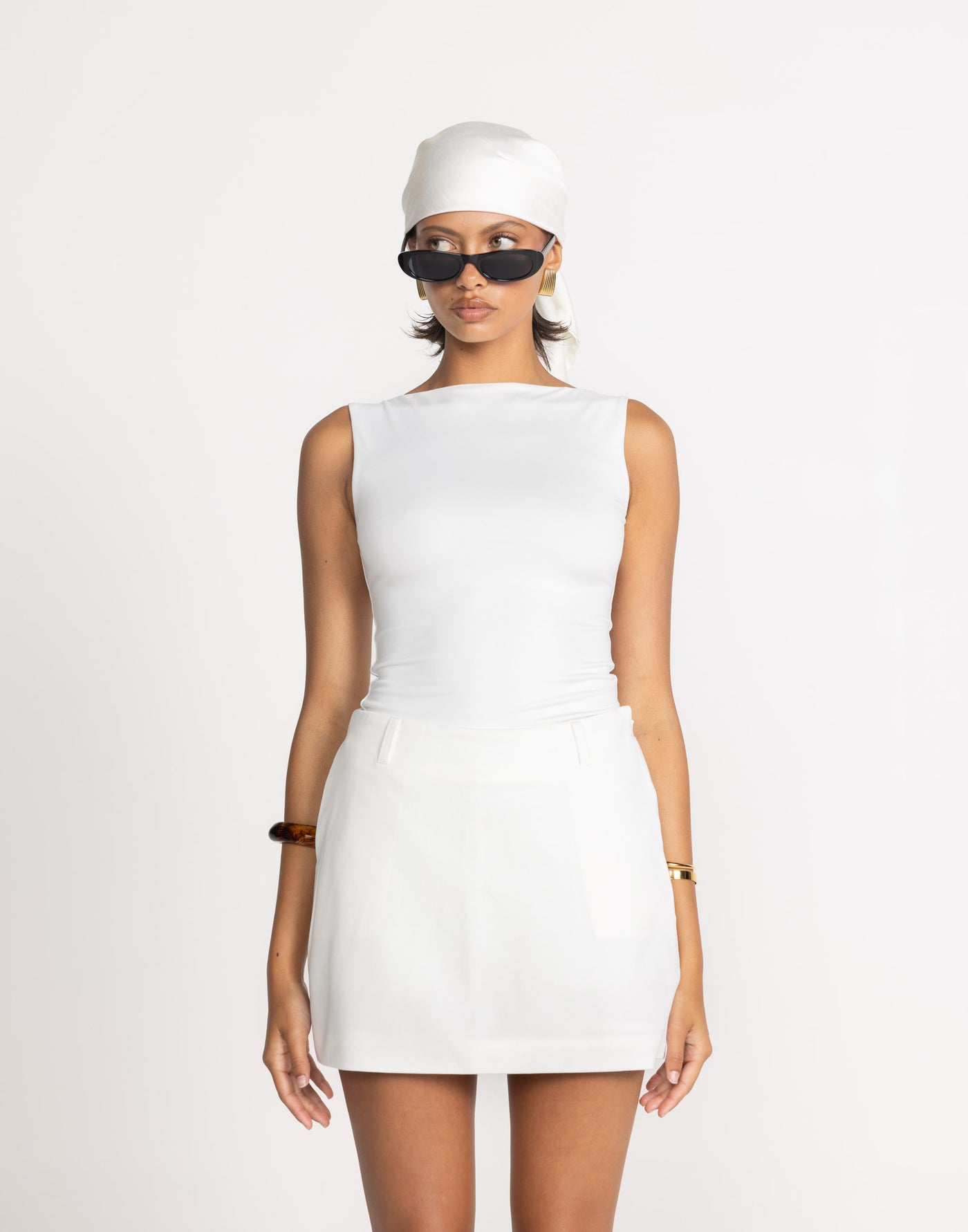 Heatwave Top (White) | CHARCOAL Exclusive - Boat Neckline Bodycon Butter Jersey Top - Women's Top - Charcoal Clothing