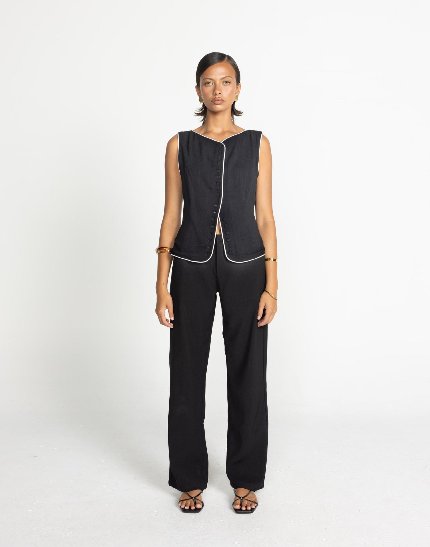 Asta Top (Black/ White) | Charcoal Exclusive - Button Detailed Loose Fitting Top - Women's Top - Charcoal Clothing