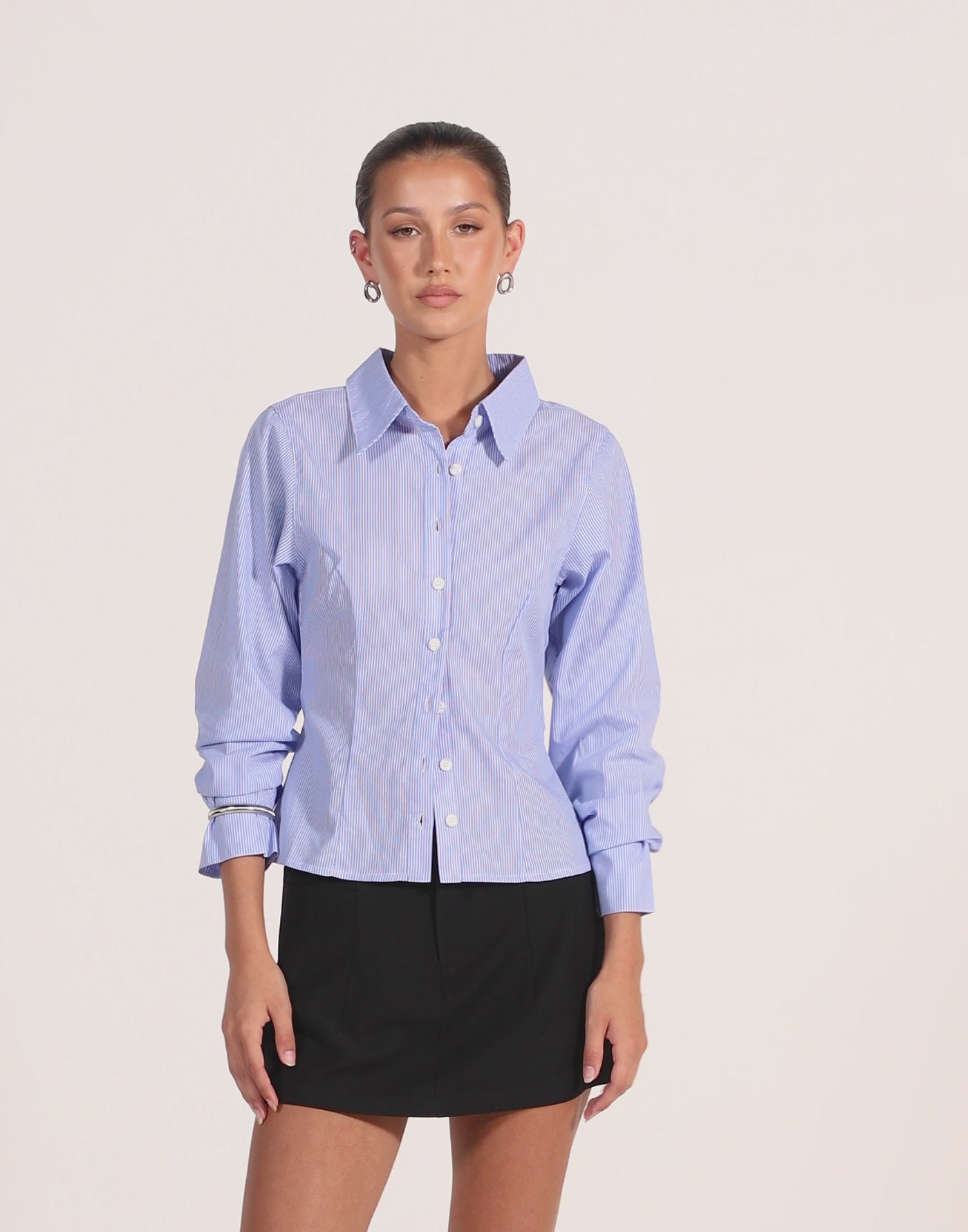 Teri Long Sleeve Shirt (Blue/ White Stripe)
