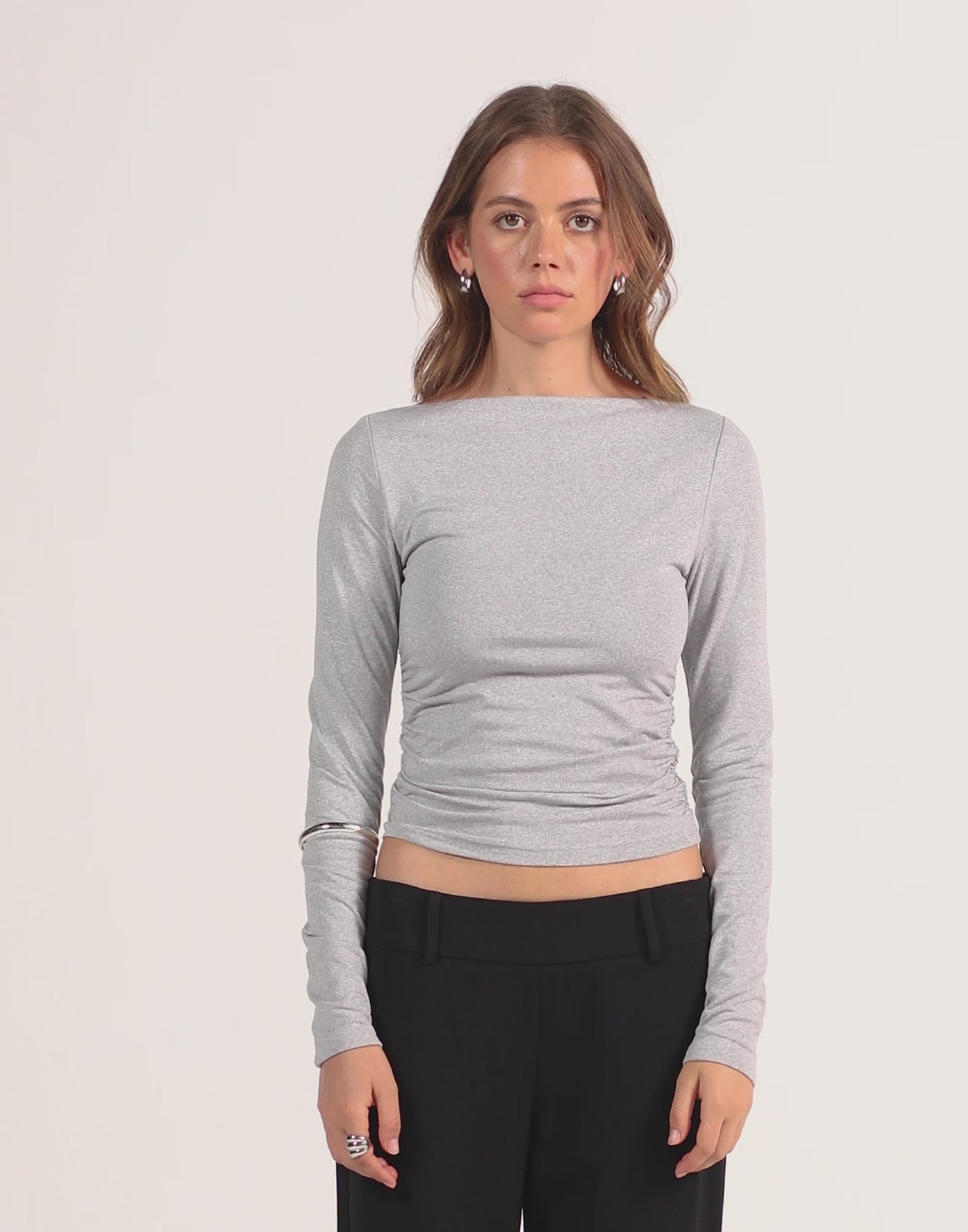 Caprice Long Sleeve Top (Grey Marle)
