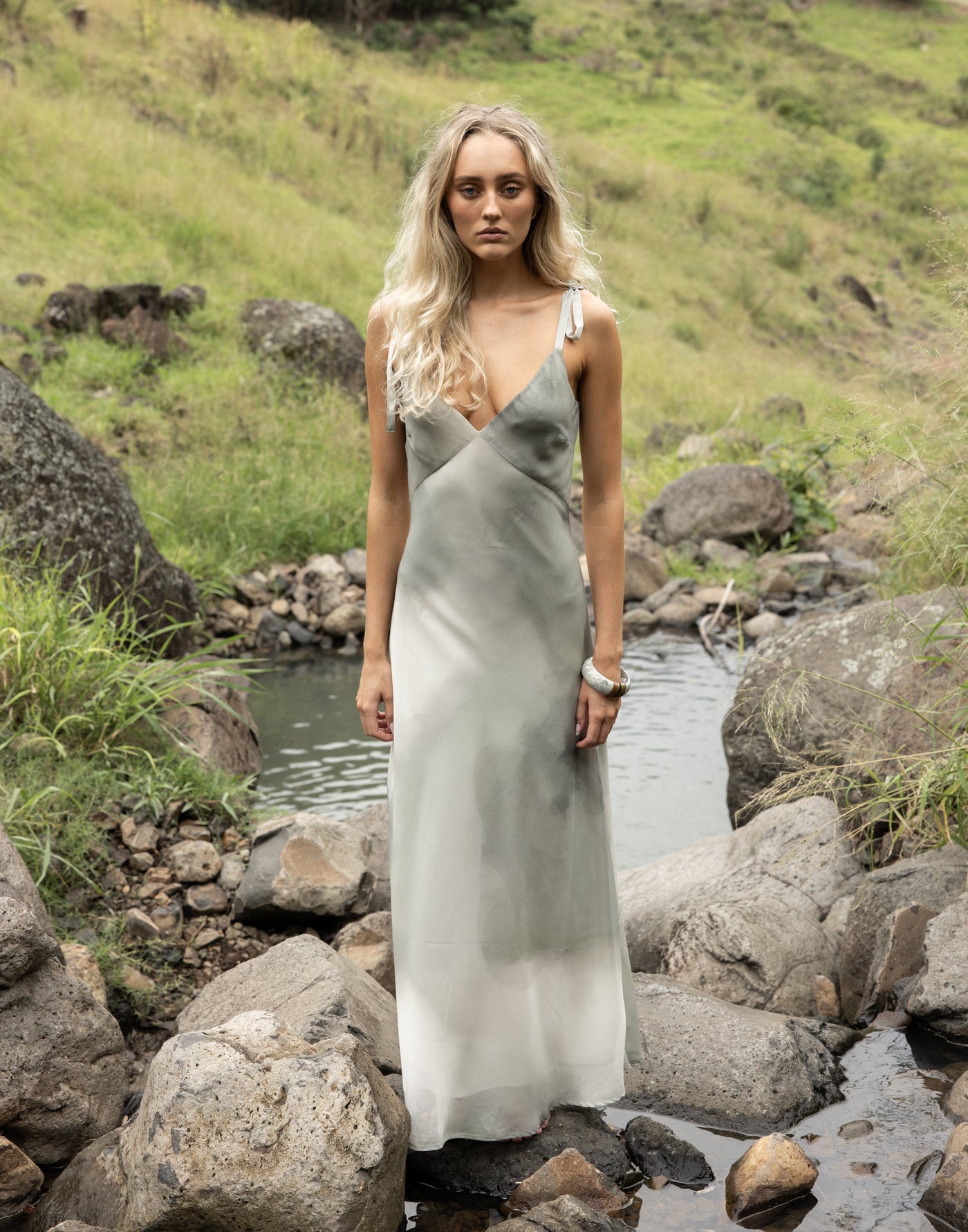 Adrina Maxi Dress (Sage) | CHARCOAL Exclusive - V Neckline Tie Up Straps Flowy Maxi Dress - Women's Dress - Charcoal Clothing