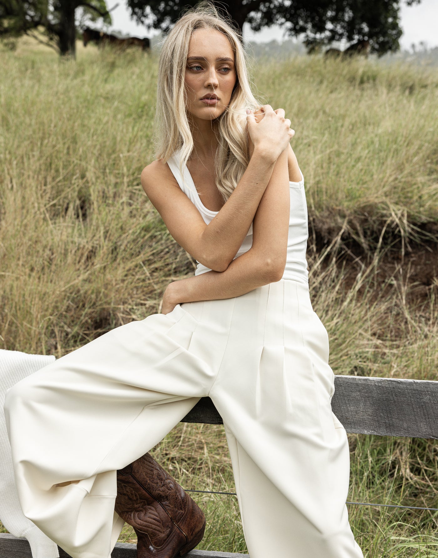 Nerida Pants (Oat) - CHARCOAL EXCLUSIVE - Mid rise wide leg baggy pants with pleated detailing - Women's Pants - Charcoal Clothing