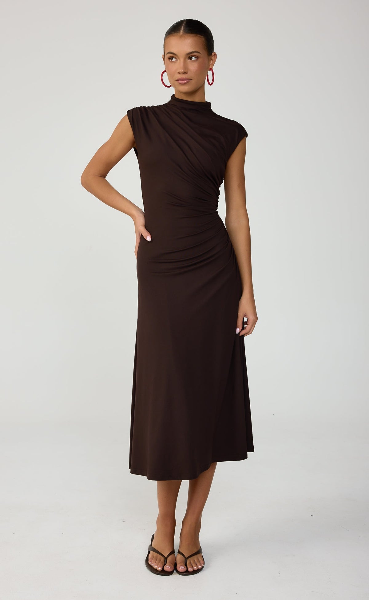 Stolen Midi Dress Chocolate - Charcoal Clothing