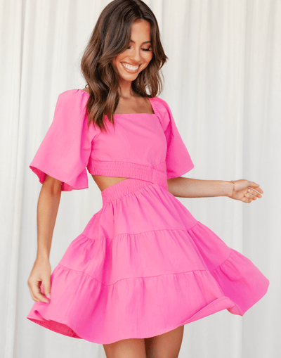Allysa Mini Dress (Pink) - Pink Frill Skirt Mini Dress - Women's Dress - Charcoal Clothing