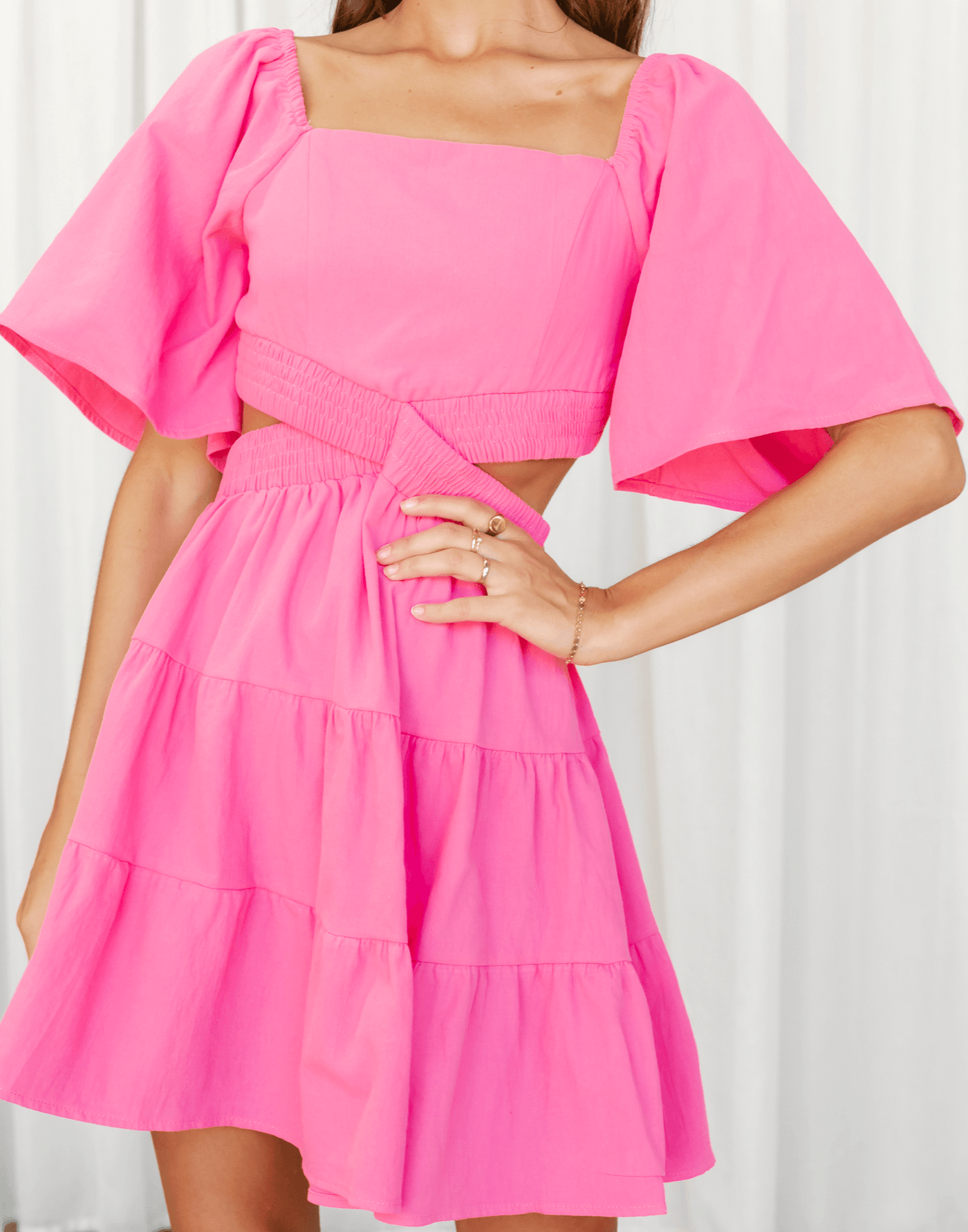 Allysa Mini Dress (Pink) - Pink Frill Skirt Mini Dress - Women's Dress - Charcoal Clothing